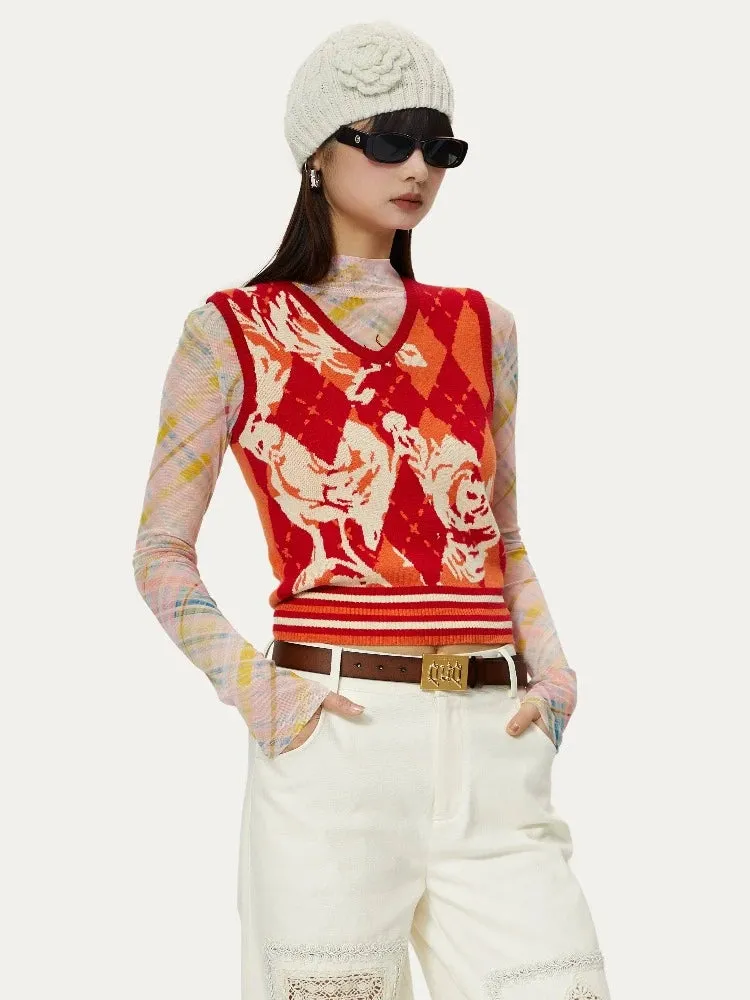 Floral knit casual vest【s0000007230】