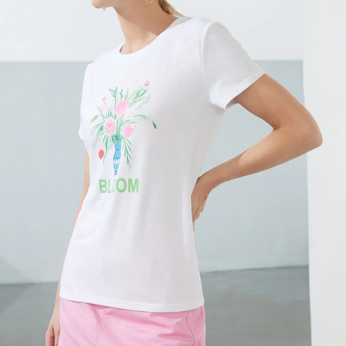 Floral Letter Round Neck Tee