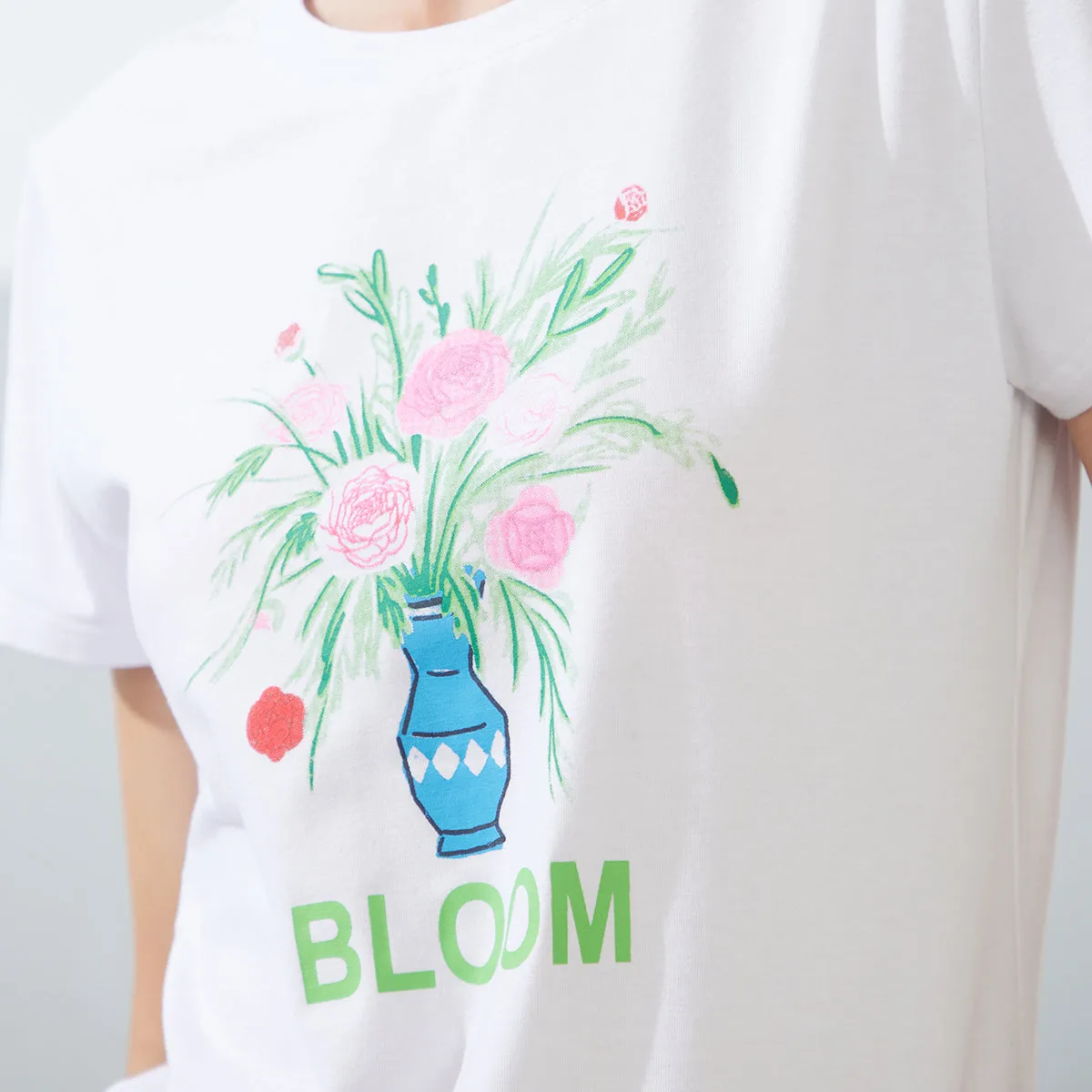 Floral Letter Round Neck Tee