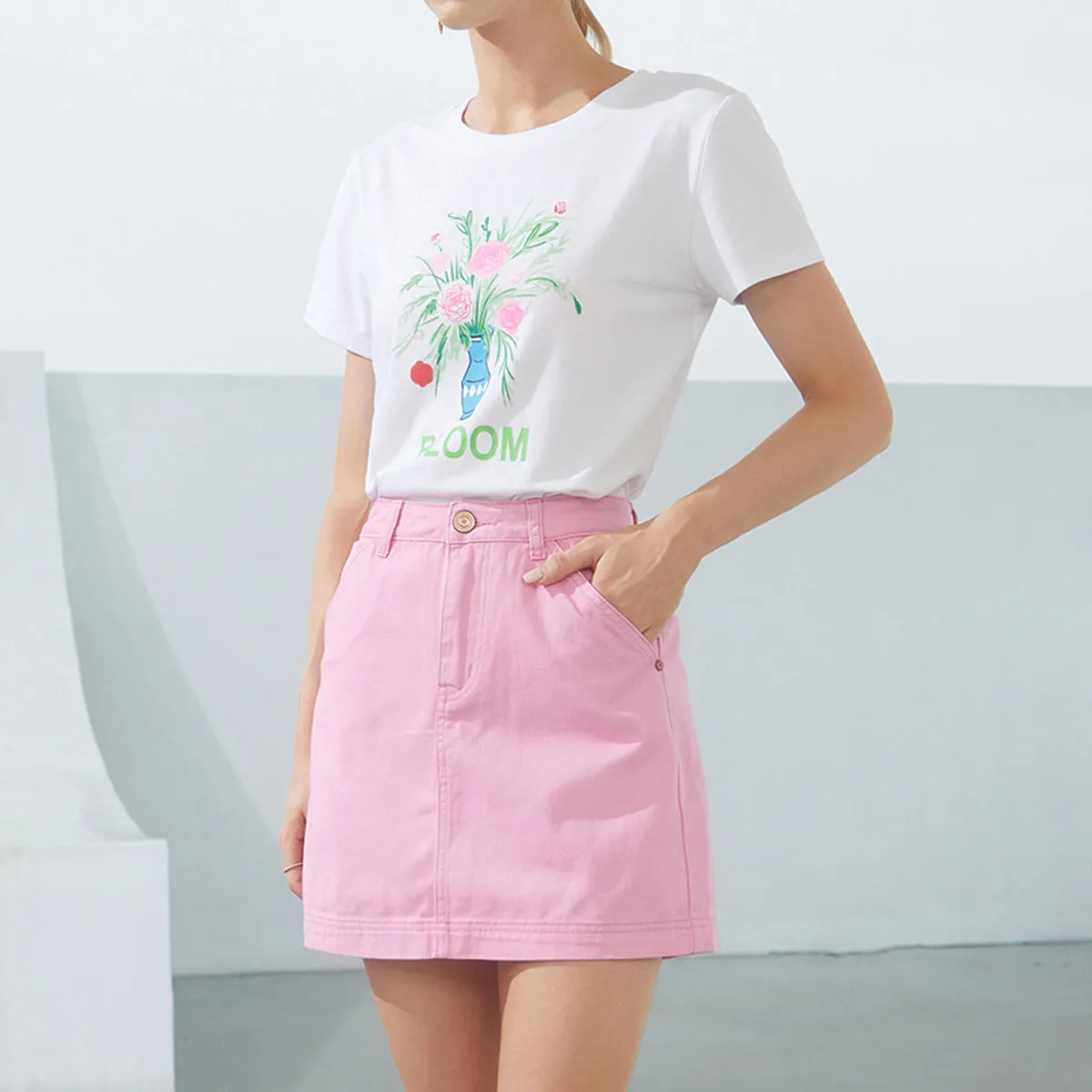 Floral Letter Round Neck Tee