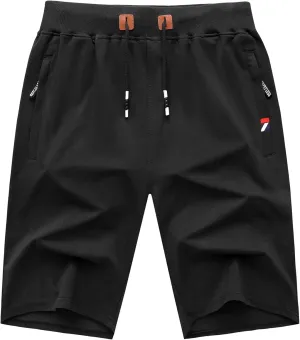 GEEK LIGHTING Mens Shorts Casual Cotton Drawstring Zipper Pockets Elastic Waist Lightweight Summer Athletic Beach Shorts