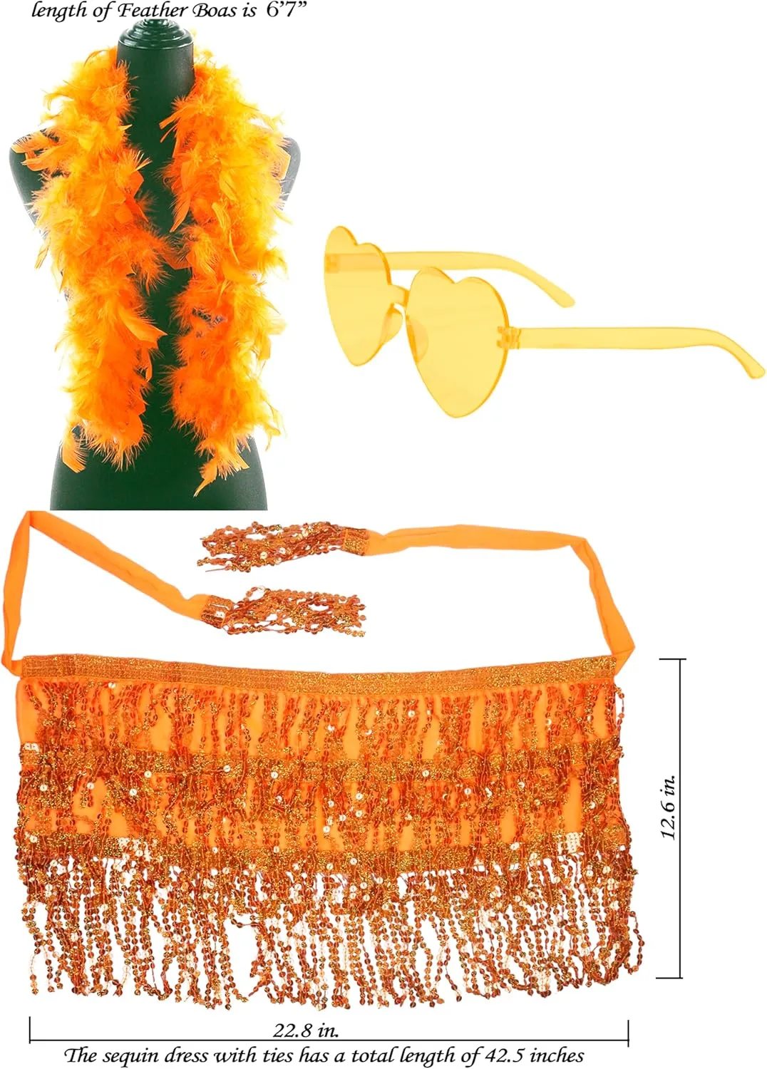 Girls Sequin Skirt Kids Fringe Tassel Skirt Feather Boa Sunglasses Belly Dance Rave Disco Tutu for 3-12Y