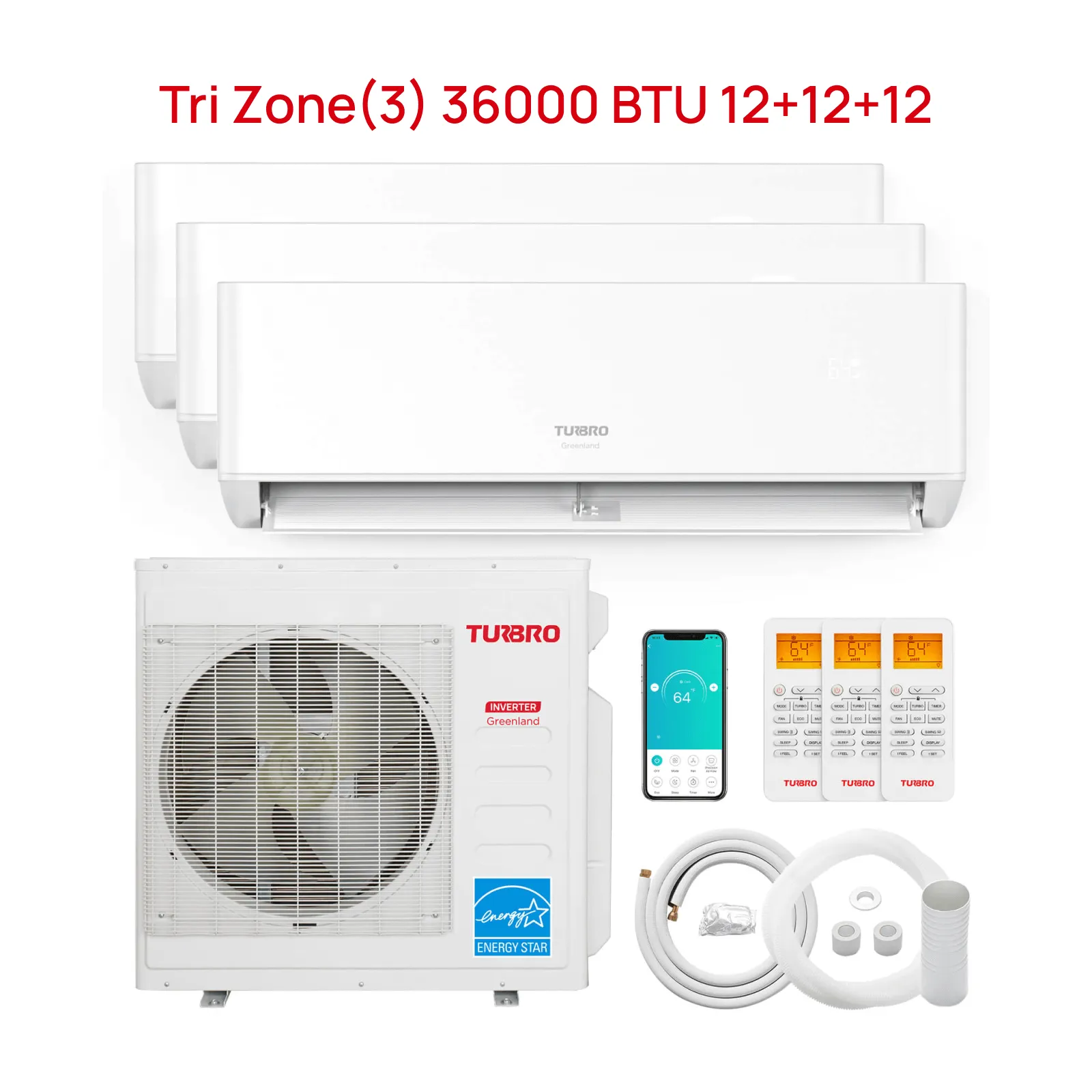 Greenland 36,000 BTU Tri-Zone(3) Mini Split Air Conditioner with Heat Pump