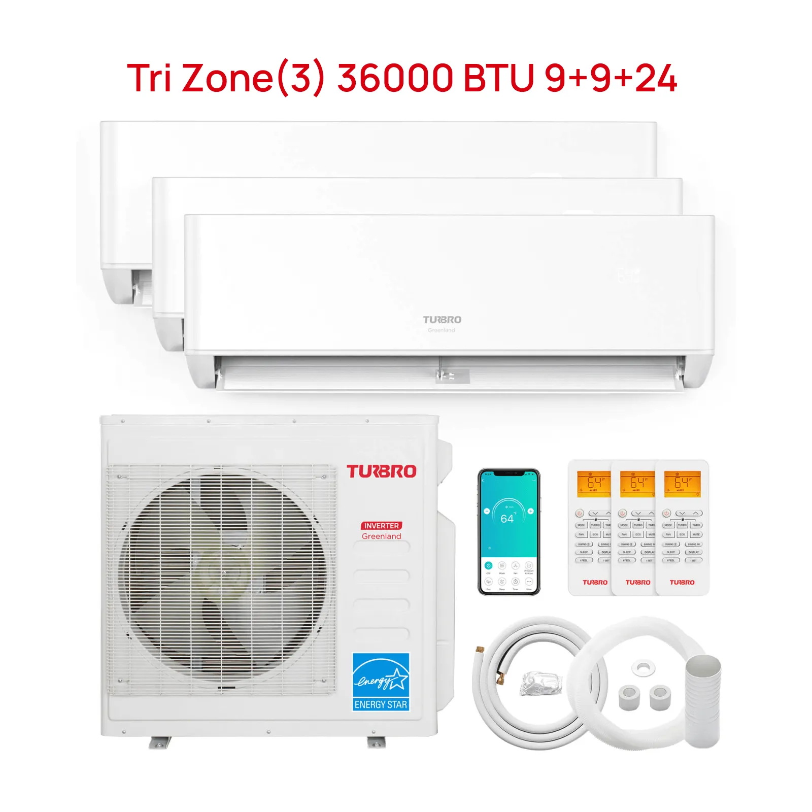 Greenland 36,000 BTU Tri-Zone(3) Mini Split Air Conditioner with Heat Pump
