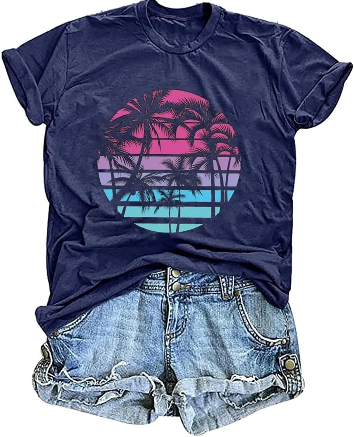 Hawaiian Shirts for Women Palm Trees Beach Graphic Tee Tops Summer Vacation Short Sleeve Tshirt Tops