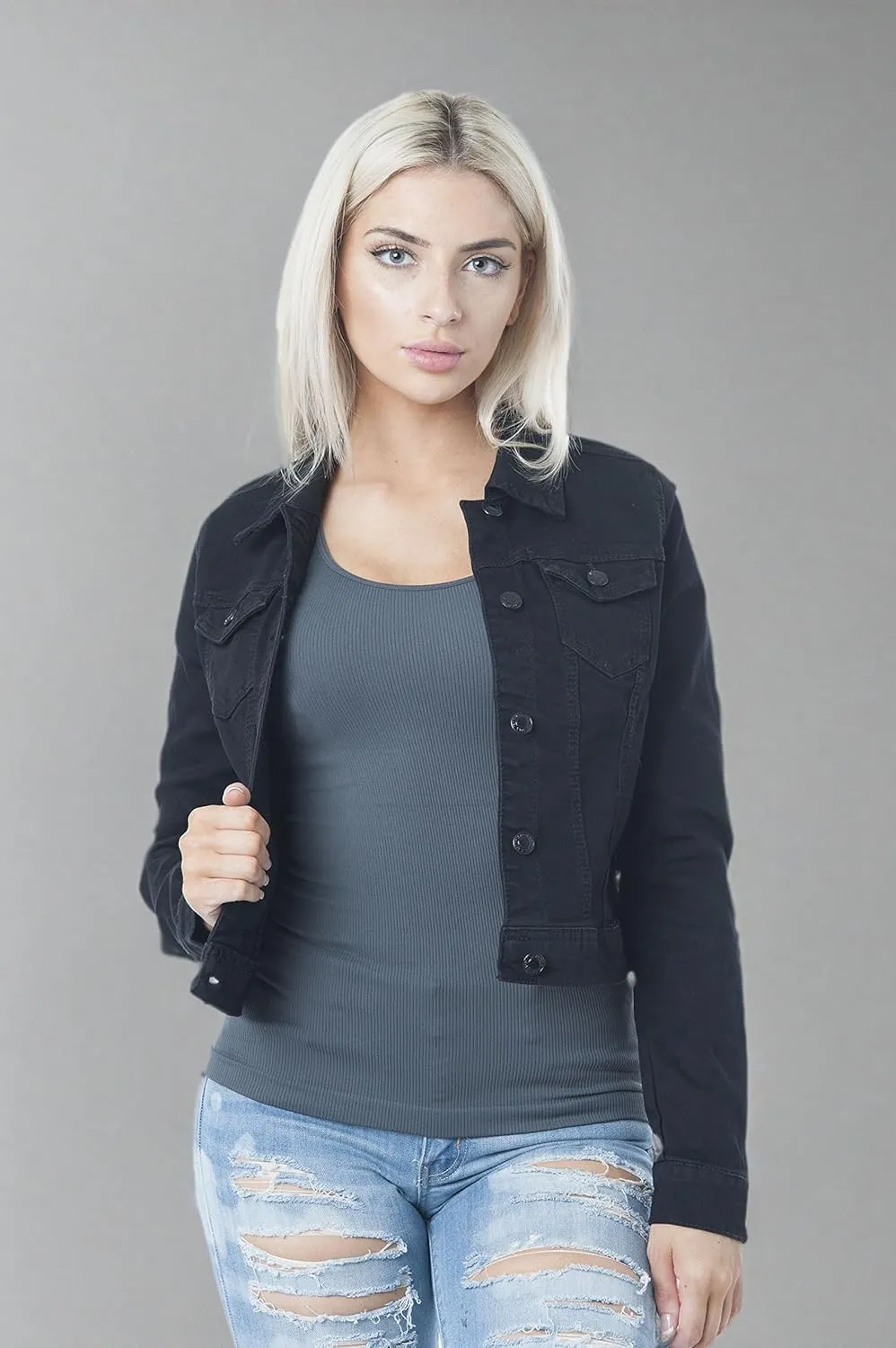 Hollywood Star Fashion Womens Basic Button Down Denim Jean Jacket