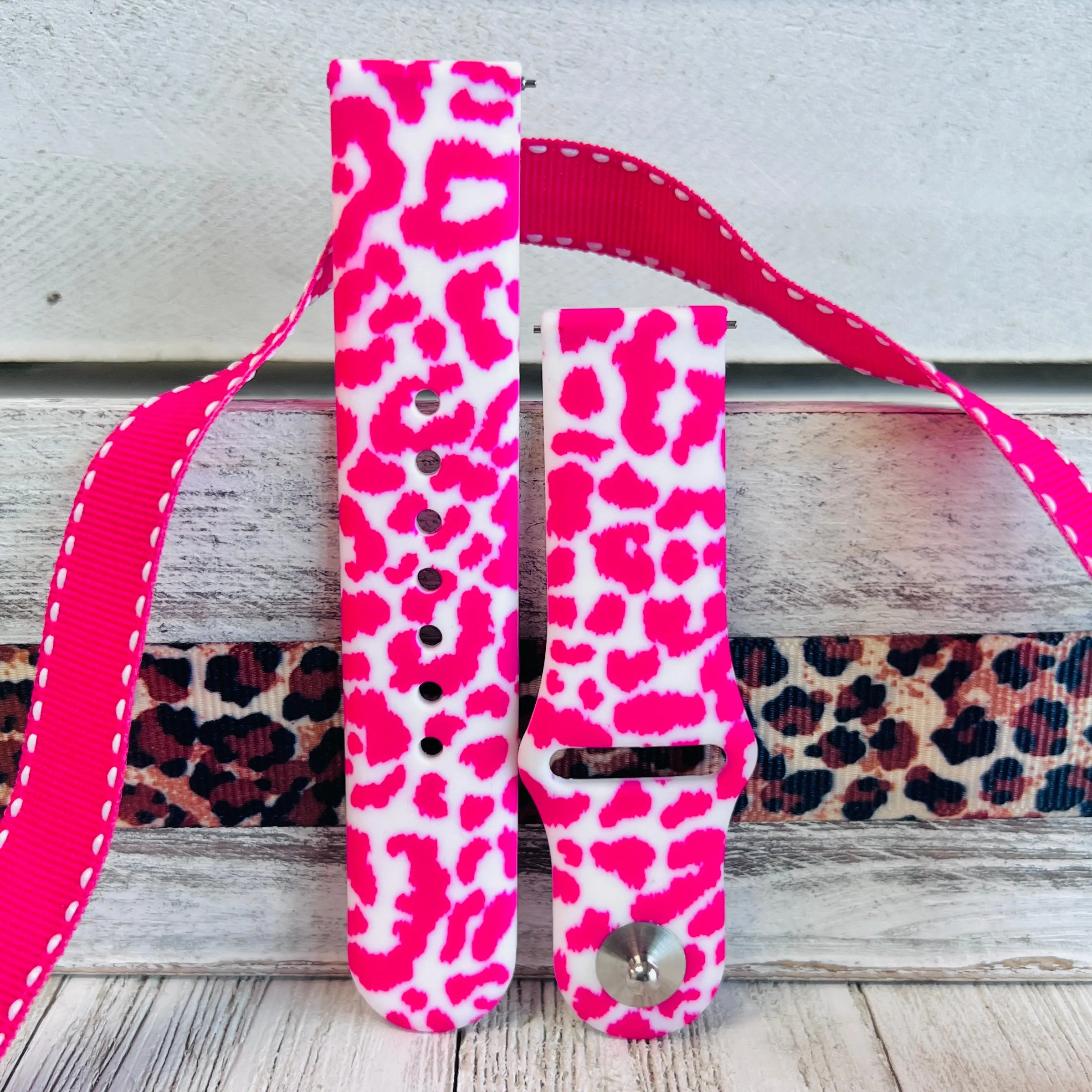 Hot Pink Leopard Print Silicone Band For Samsung Watch