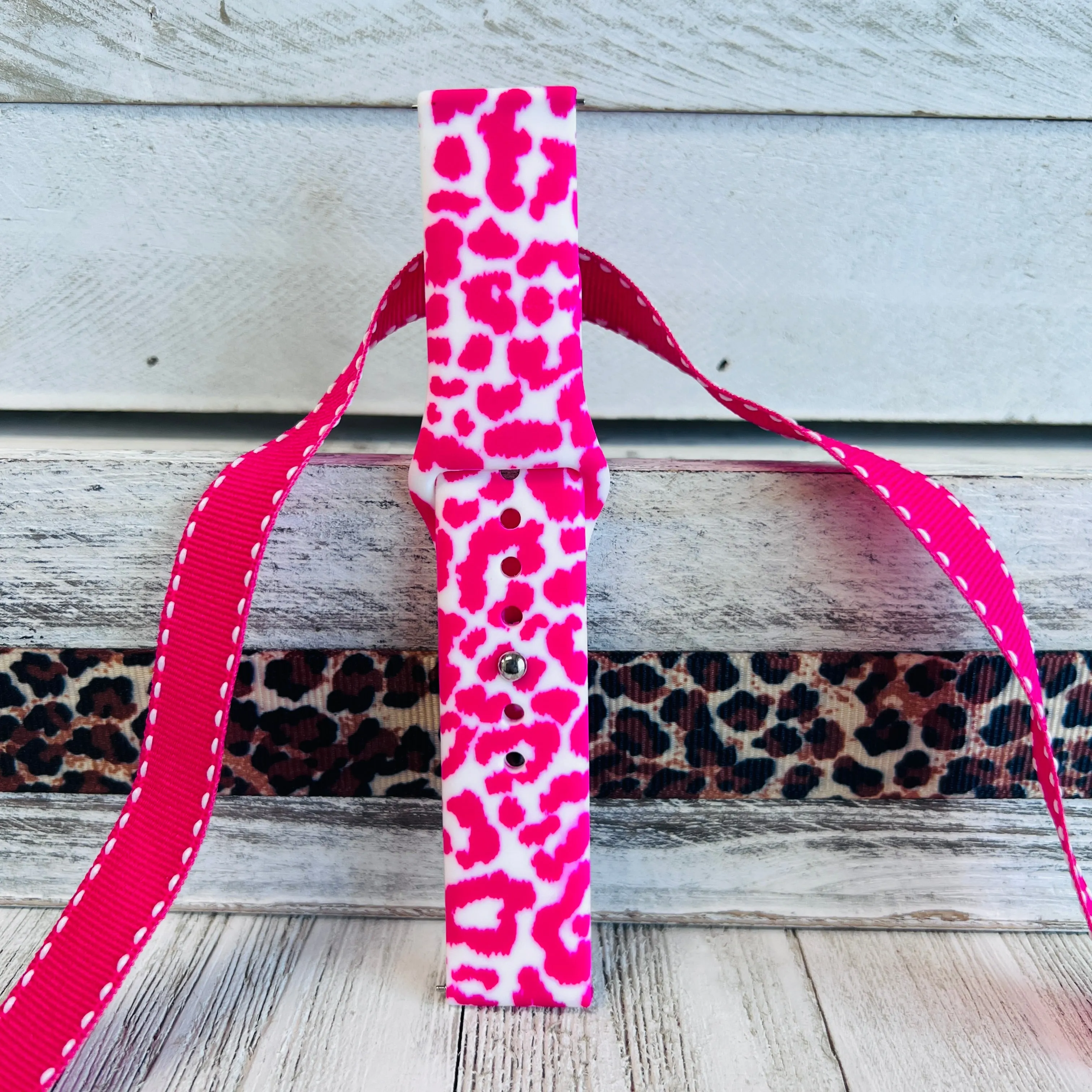 Hot Pink Leopard Print Silicone Band For Samsung Watch