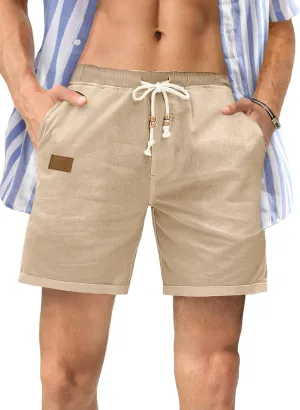JMIERR Mens Casual 5"/ 7" Cotton Linen Shorts - Elastic Waist Drawstring Summer Beach Shorts with Pockets