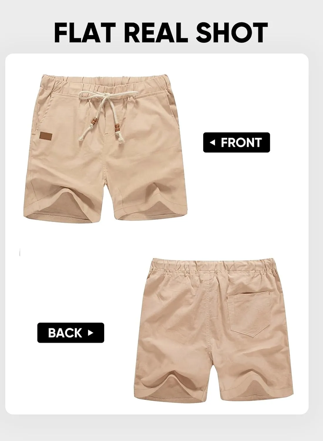 JMIERR Mens Casual 5"/ 7" Cotton Linen Shorts - Elastic Waist Drawstring Summer Beach Shorts with Pockets