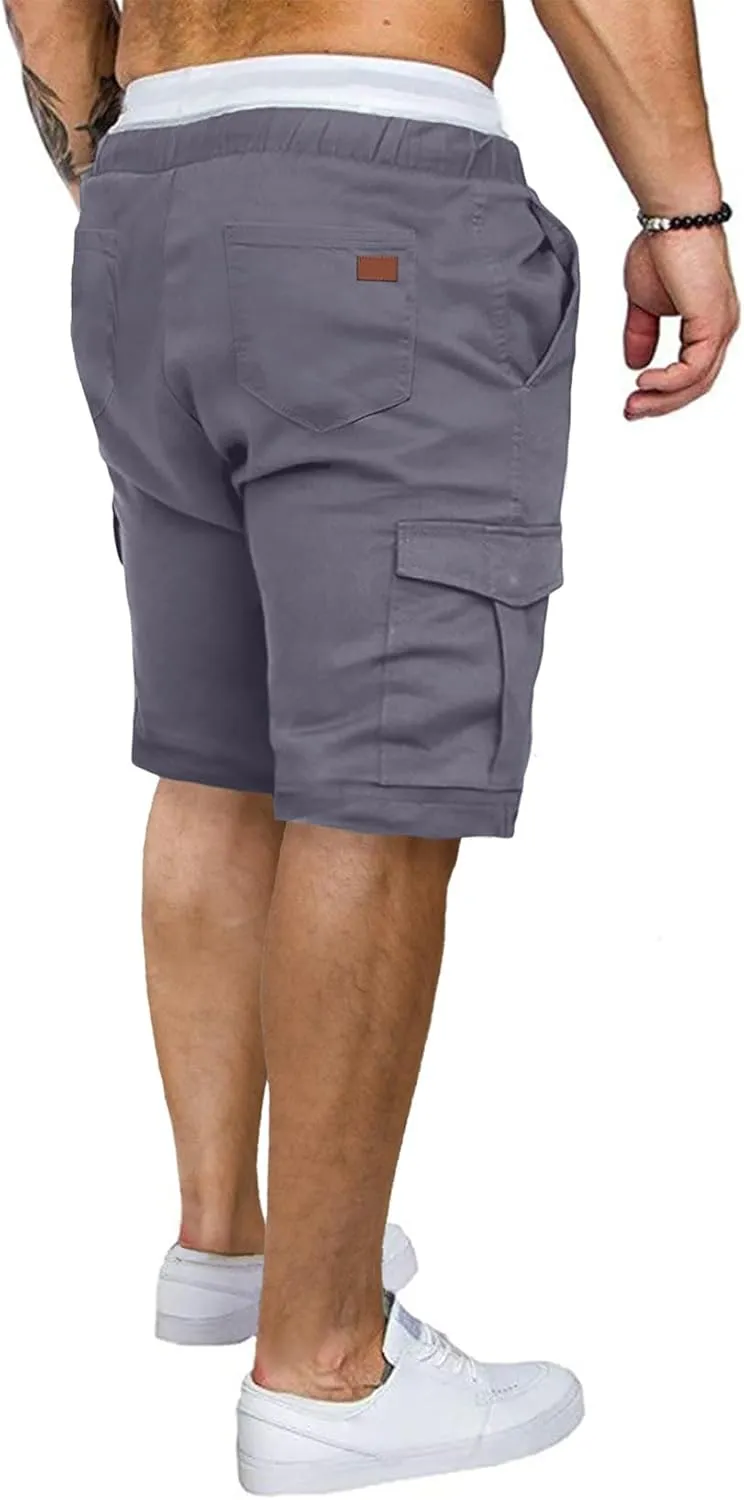 JMIERR Mens Casual Cargo Shorts - Cotton Drawstring Stretch Summer Beach Shorts Twill Chino Short with 6 Pockets