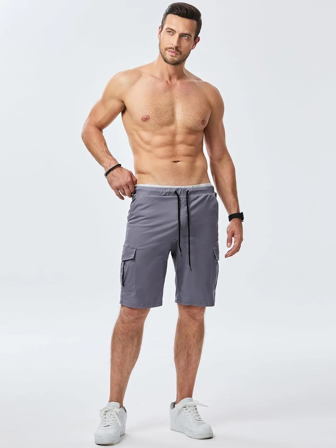 JMIERR Mens Casual Cargo Shorts - Cotton Drawstring Stretch Summer Beach Shorts Twill Chino Short with 6 Pockets