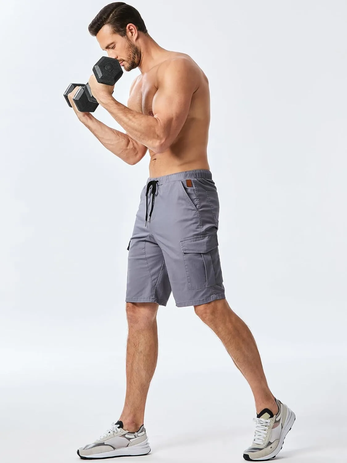 JMIERR Mens Casual Cargo Shorts - Cotton Drawstring Stretch Summer Beach Shorts Twill Chino Short with 6 Pockets