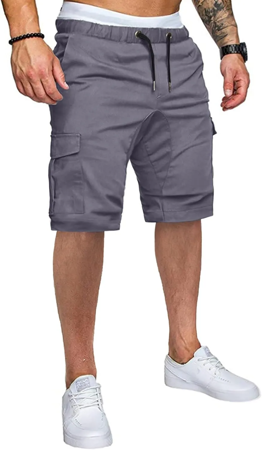 JMIERR Mens Casual Cargo Shorts - Cotton Drawstring Stretch Summer Beach Shorts Twill Chino Short with 6 Pockets