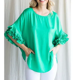 Juliette Half Scrunch Sleeve Blouse - Kelly Green