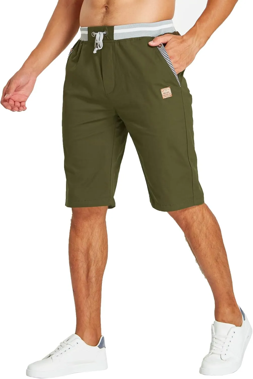 JustSun Mens Shorts Casual Classic Fit Cotton Summer Beach Shorts with Elastic Waist and Pockets