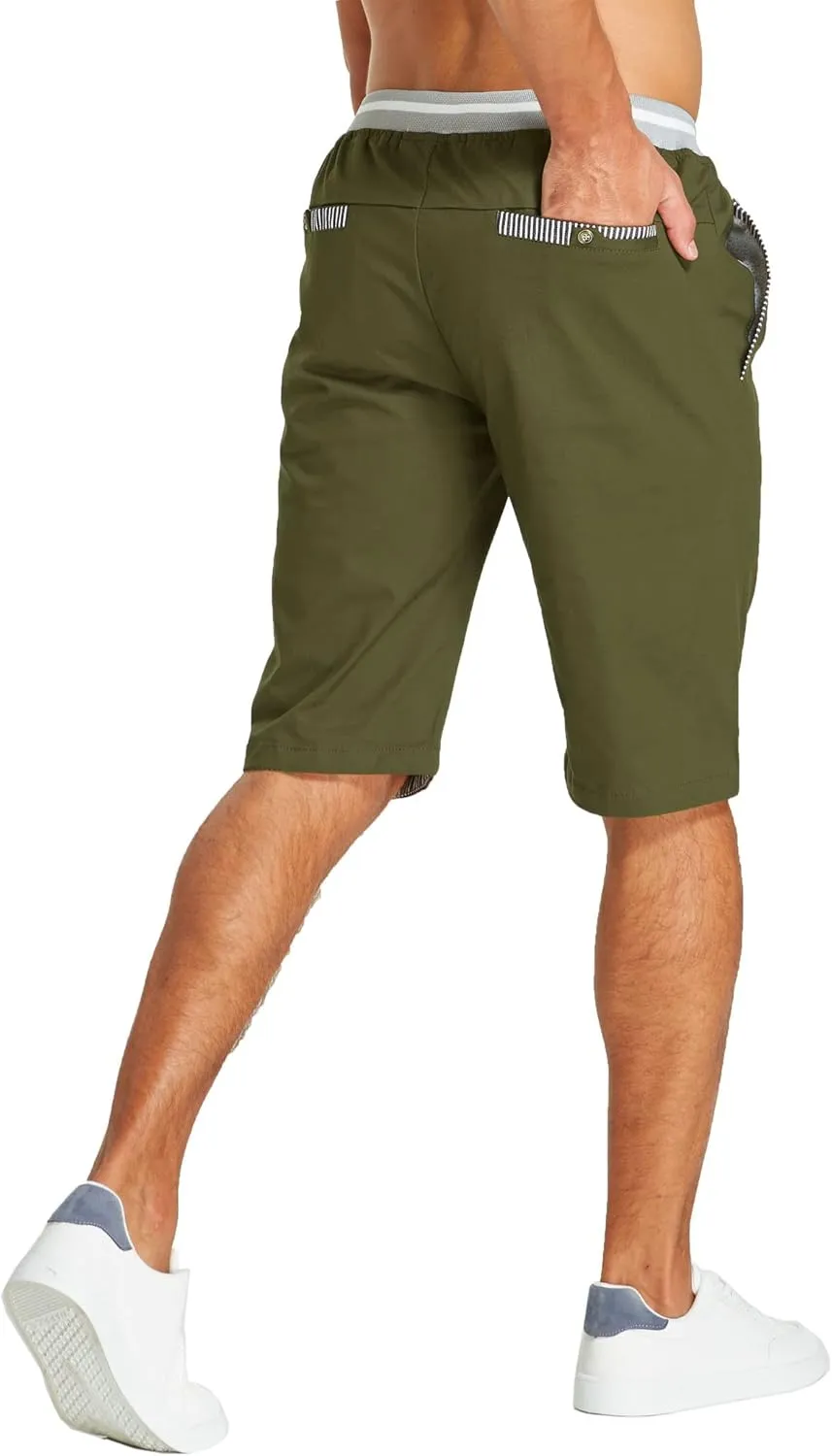 JustSun Mens Shorts Casual Classic Fit Cotton Summer Beach Shorts with Elastic Waist and Pockets