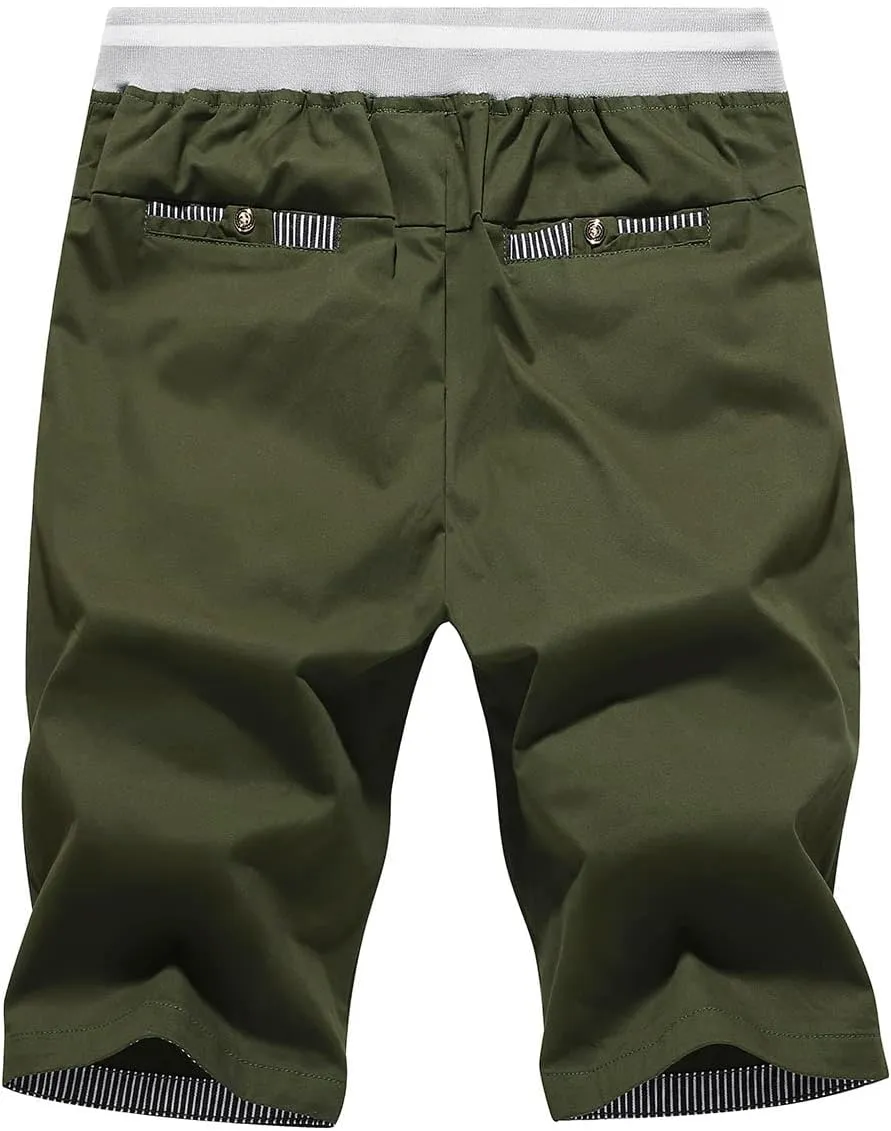 JustSun Mens Shorts Casual Classic Fit Cotton Summer Beach Shorts with Elastic Waist and Pockets