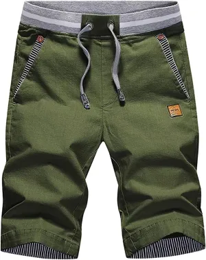 JustSun Mens Shorts Casual Classic Fit Cotton Summer Beach Shorts with Elastic Waist and Pockets