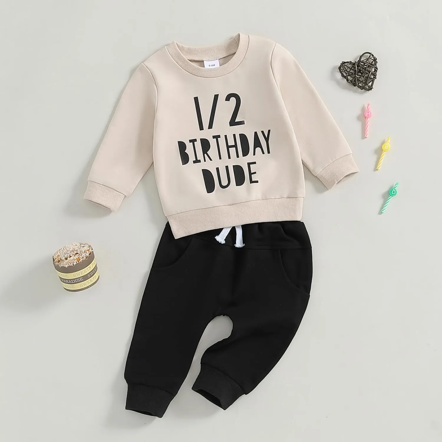 Kayotuas Half Birthday Outfit Baby Boy Letter Print Long Sleeve Sweatshirt Top and Pants Infant 2 Piece Sets Fall Clothes