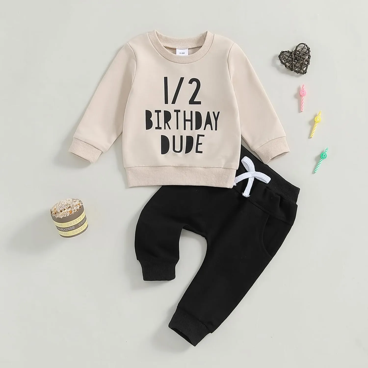 Kayotuas Half Birthday Outfit Baby Boy Letter Print Long Sleeve Sweatshirt Top and Pants Infant 2 Piece Sets Fall Clothes