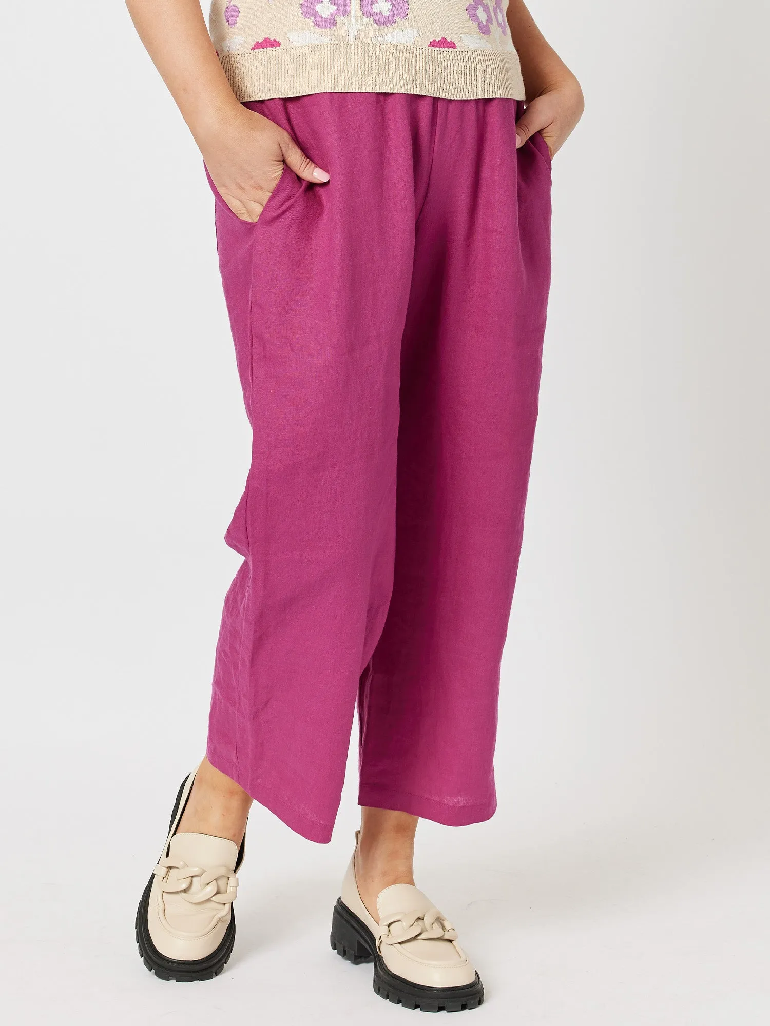 Lara Linen Wide Leg Pant - Magenta