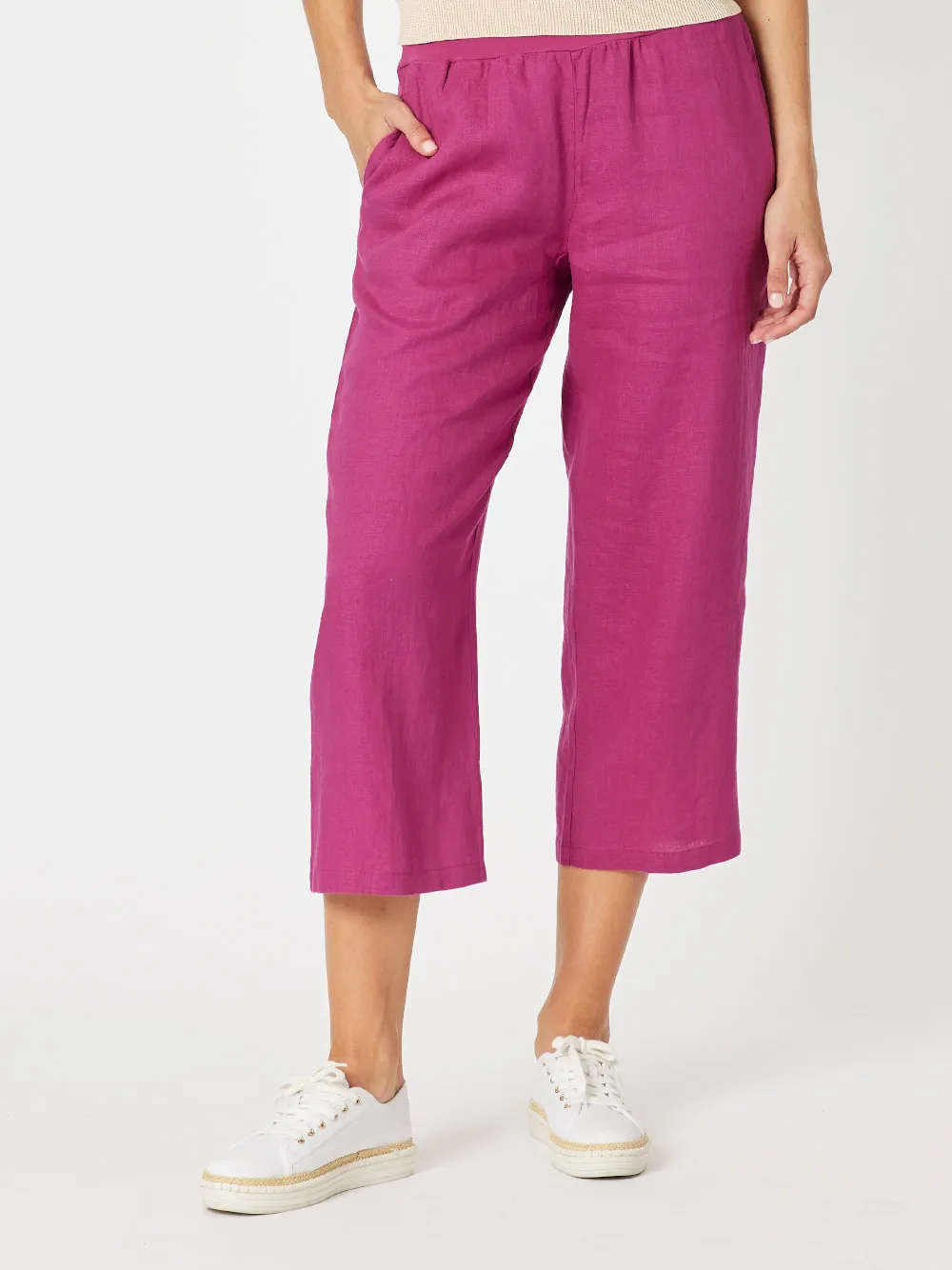 Lara Linen Wide Leg Pant - Magenta
