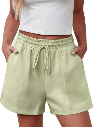 luvamia Casual Shorts for Women High Waisted Pull On Elastic Waist Drawstring Summer Trendy Beach Shorts with Pockets