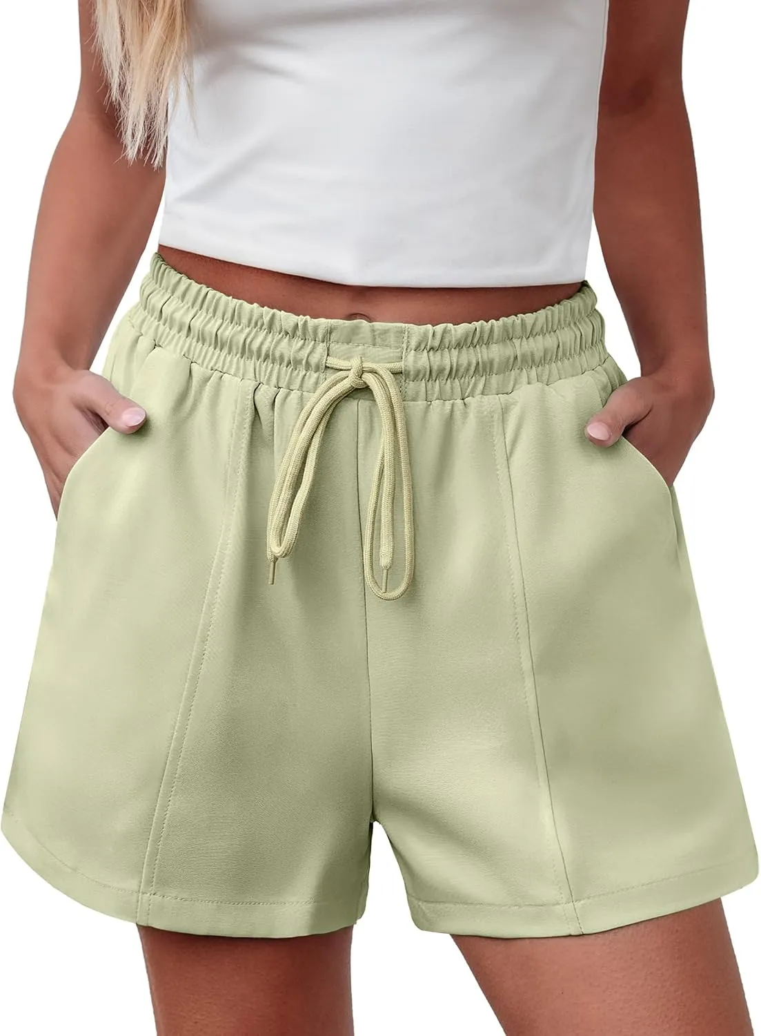 luvamia Casual Shorts for Women High Waisted Pull On Elastic Waist Drawstring Summer Trendy Beach Shorts with Pockets