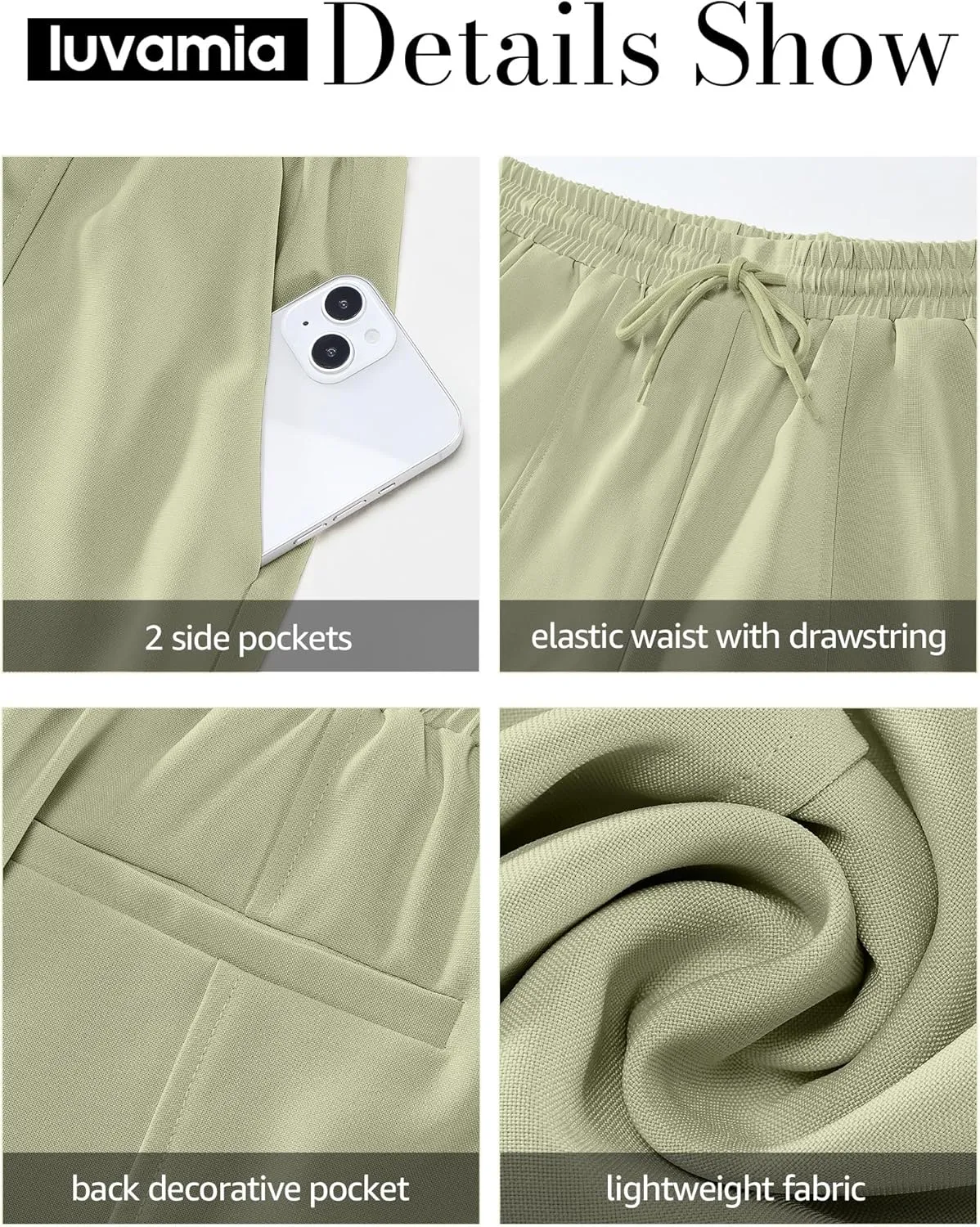 luvamia Casual Shorts for Women High Waisted Pull On Elastic Waist Drawstring Summer Trendy Beach Shorts with Pockets