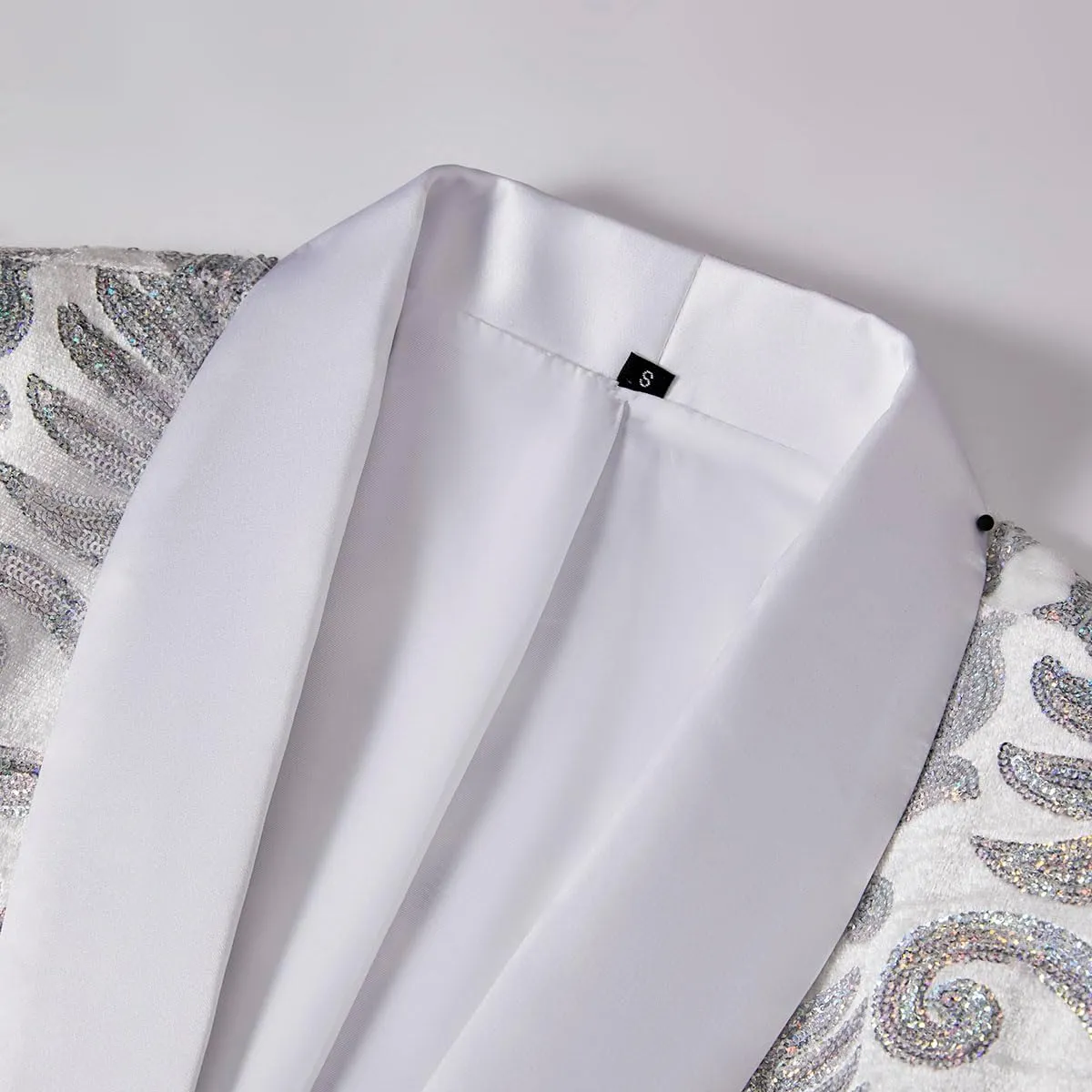 Men Fashion Velvet Sequins Floral Pattern Suit Jacket Blazer