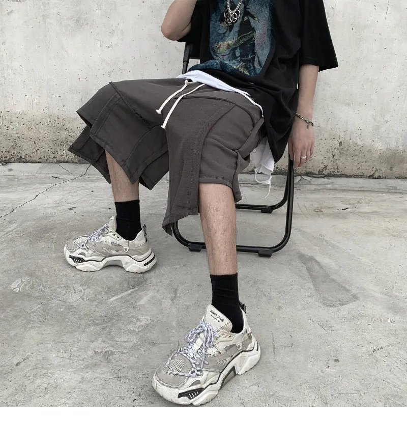 Men Irregular Stitching Retro High Street Shorts - Hip-hop Terry Pants