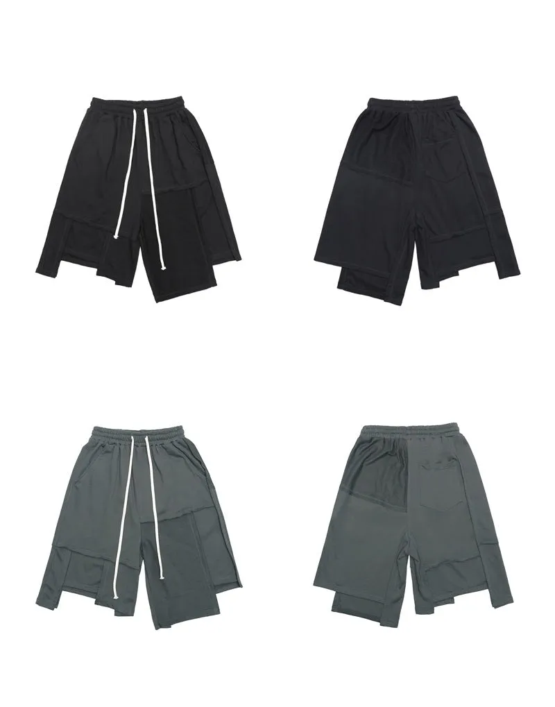 Men Irregular Stitching Retro High Street Shorts - Hip-hop Terry Pants