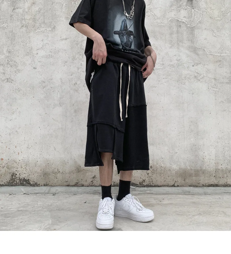 Men Irregular Stitching Retro High Street Shorts - Hip-hop Terry Pants
