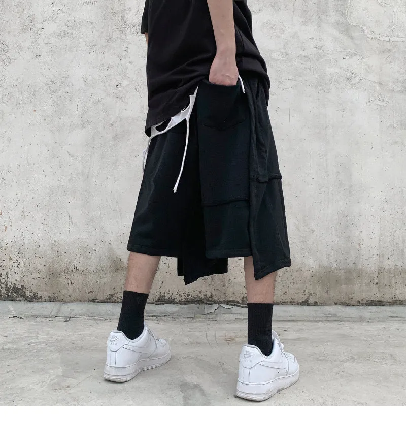 Men Irregular Stitching Retro High Street Shorts - Hip-hop Terry Pants