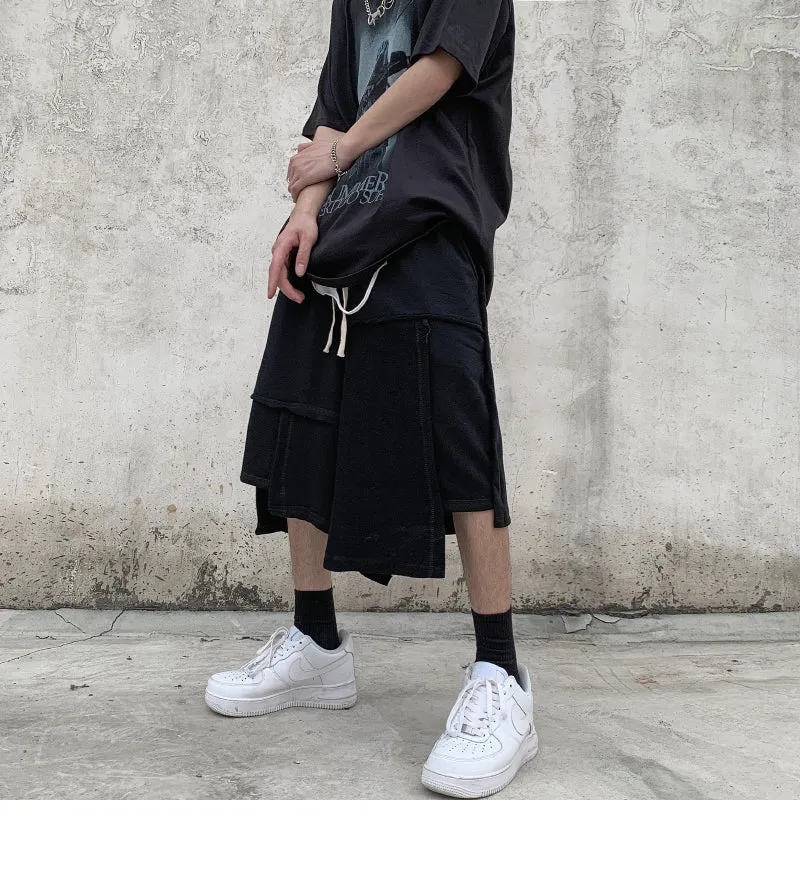 Men Irregular Stitching Retro High Street Shorts - Hip-hop Terry Pants