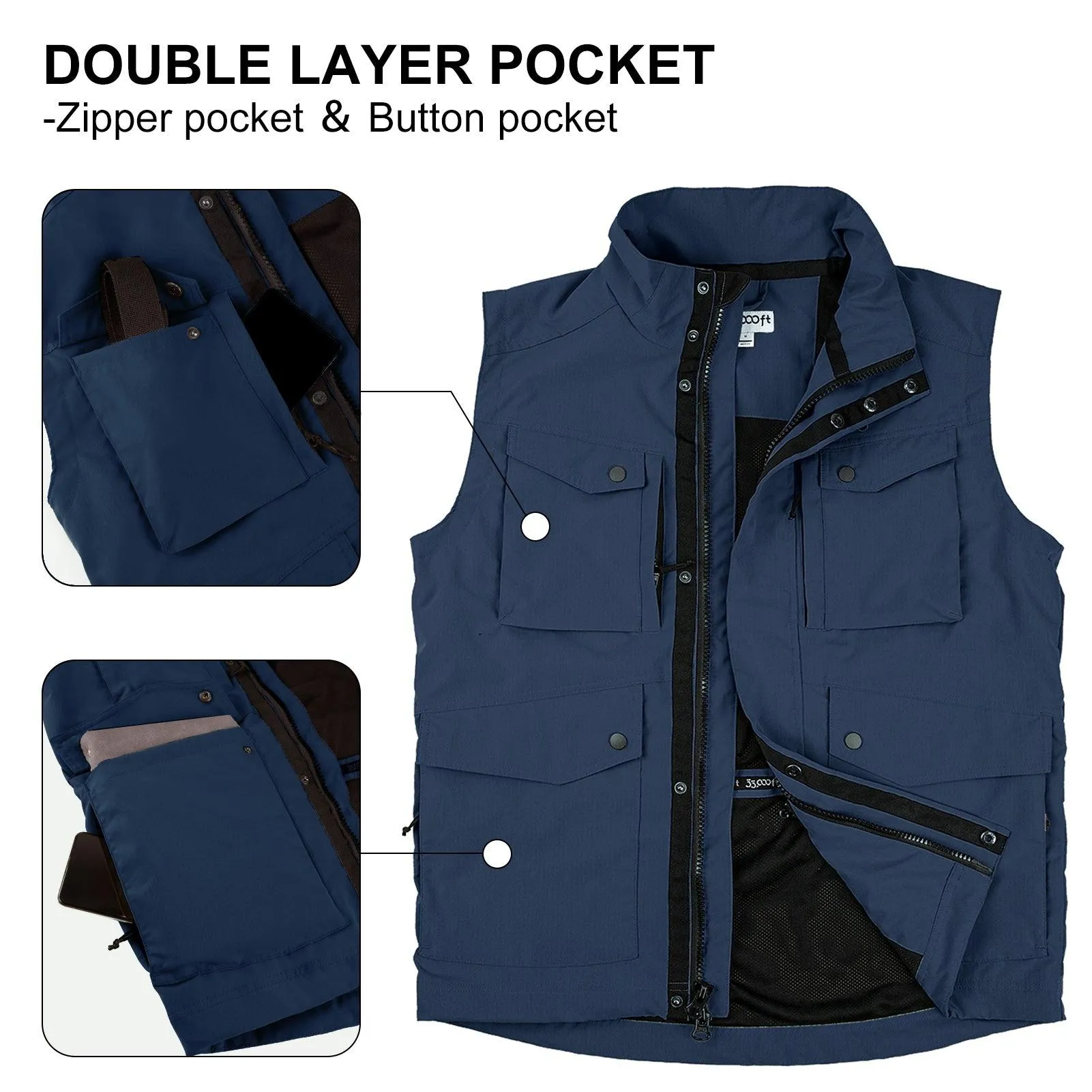 Men's 1.59 lbs Travel Gilet Vest Outerwear with 11 Multi-Pockets for Fishing Summer Outdoor