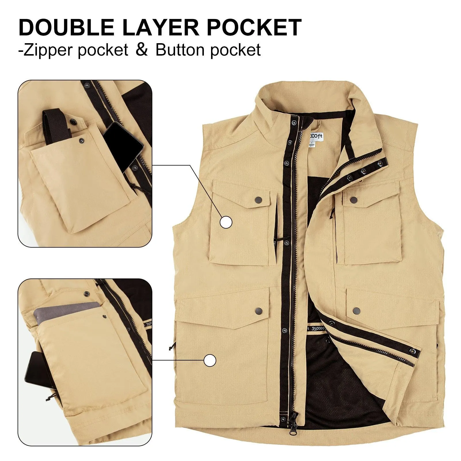 Men's 1.59 lbs Travel Gilet Vest Outerwear with 11 Multi-Pockets for Fishing Summer Outdoor