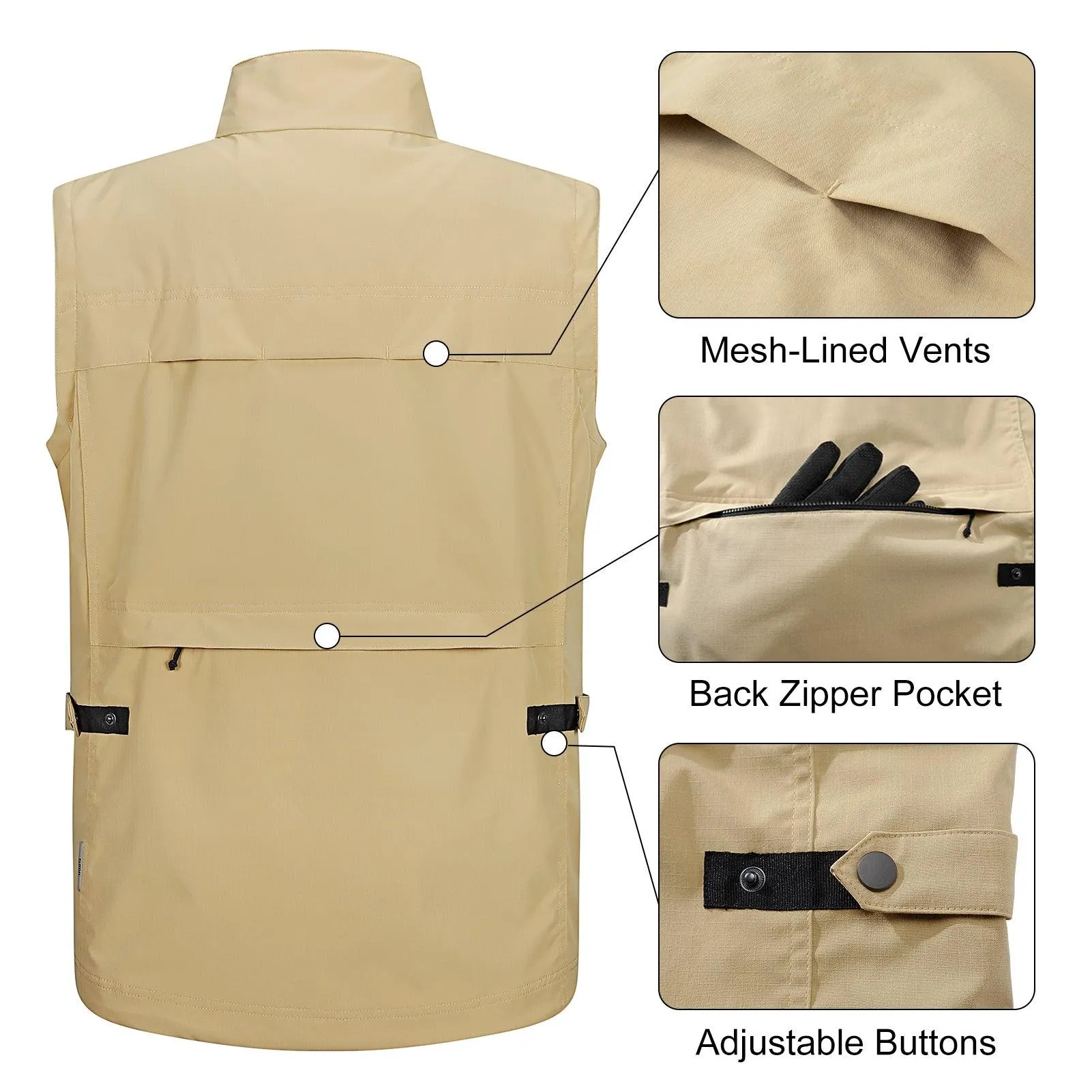 Men's 1.59 lbs Travel Gilet Vest Outerwear with 11 Multi-Pockets for Fishing Summer Outdoor