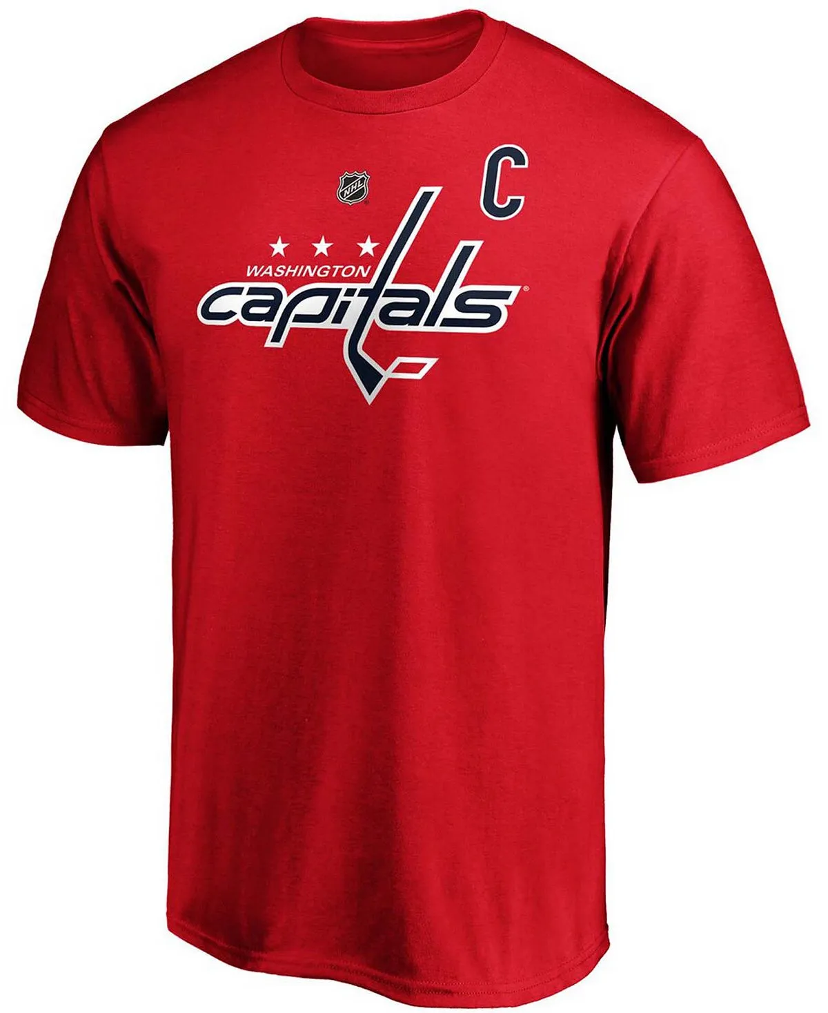 Men's branded T-shirt with the logo of Alexander Ovechkin's team "Washington Capitals" authentic stack from lids Fanatics ,  red