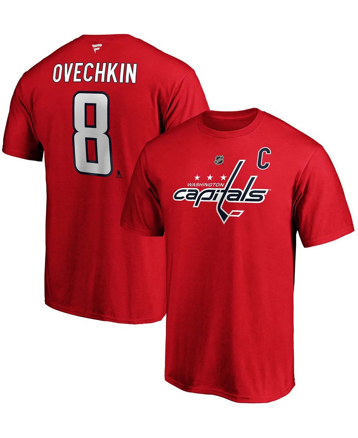 Men's branded T-shirt with the logo of Alexander Ovechkin's team "Washington Capitals" authentic stack from lids Fanatics ,  red