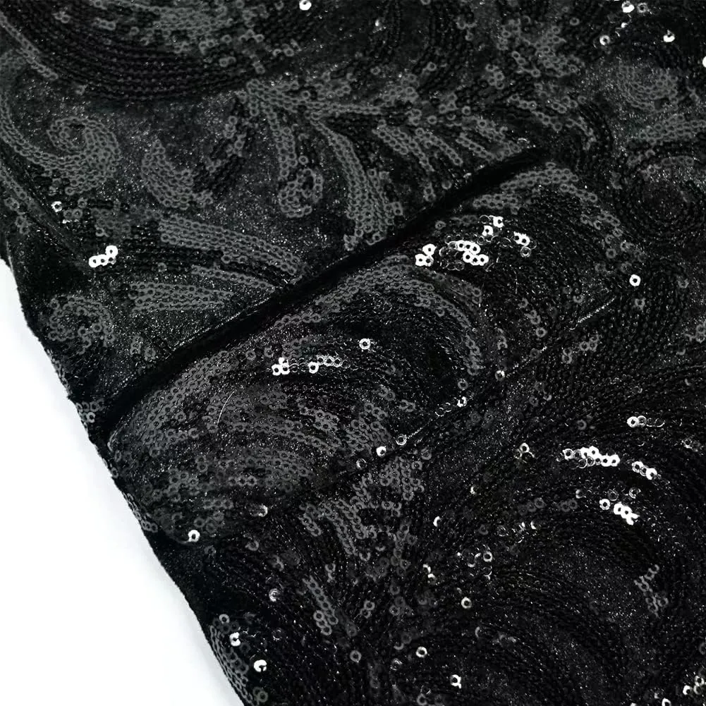 Men's Fashion Velvet Sequins Blazer Floral Pattern Party Prom Suit Jacket