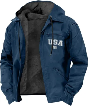 Mens Jacket Winter Clothes For Vintage Solid Color Zip Up Thickened Long Sleeve Hoodies Fashion Pockets Thermal Coat