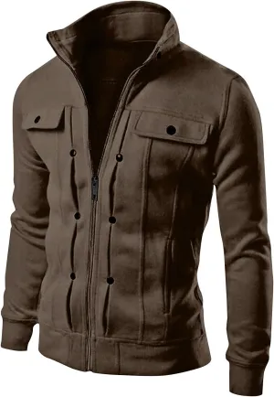 Mens Jacket,Plus Size Lightweight Zipper Sweatshirts Slim Fit Casual Stand Collar Fall Winter Jacket Outwear Tops