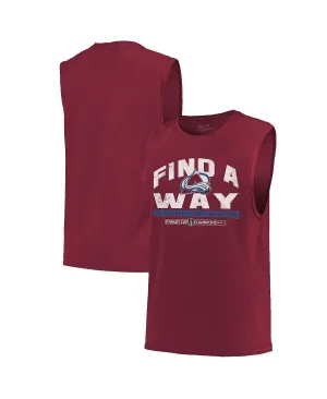 Men's tank top threads burgundy colorado avalanche 2022 stanley cup champions softhand muscle tank Majestic