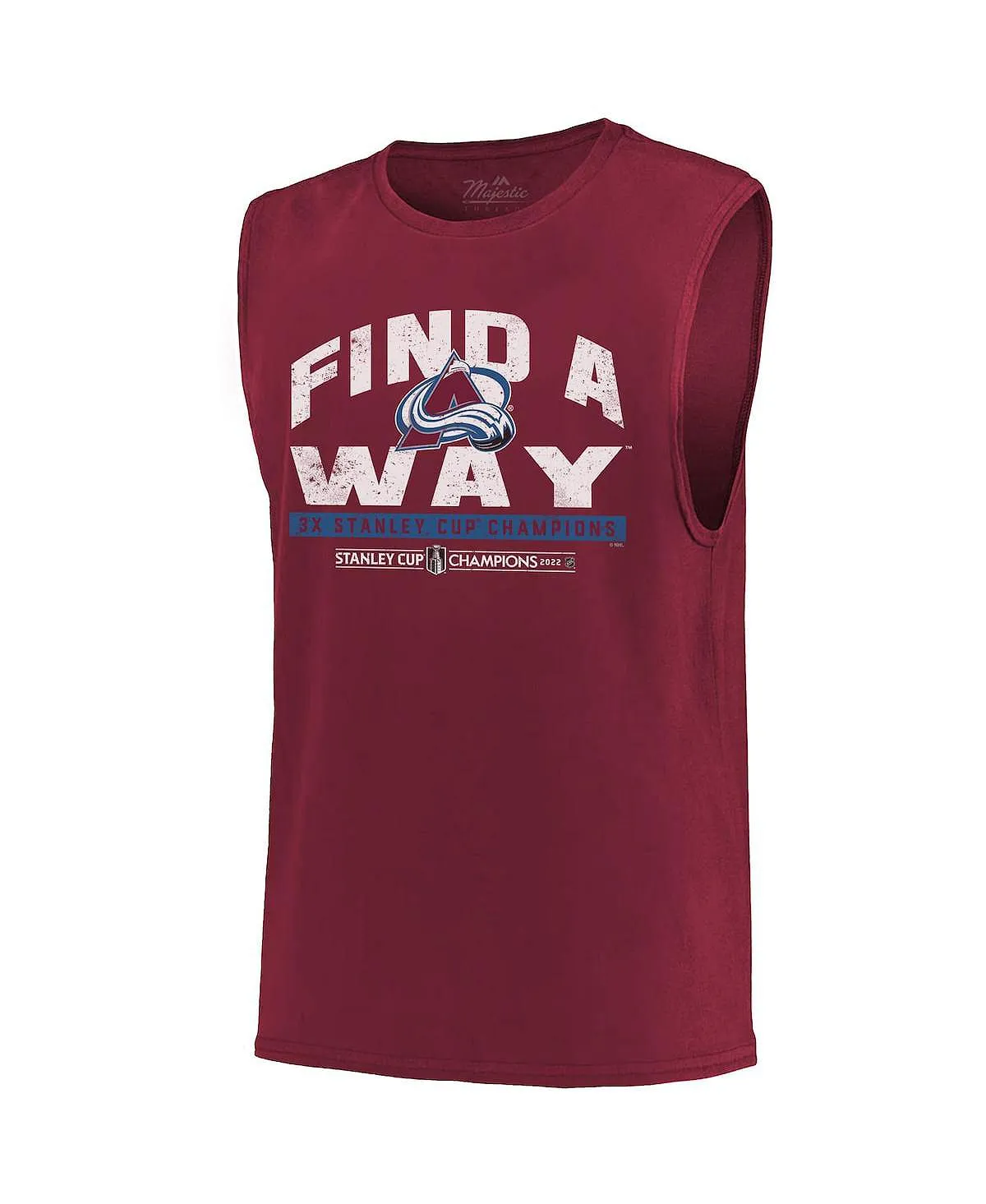 Men's tank top threads burgundy colorado avalanche 2022 stanley cup champions softhand muscle tank Majestic