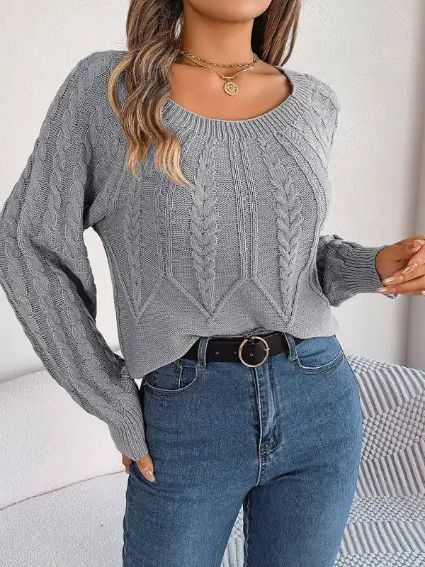 New autumn and winter casual solid color twist long-sleeved pullover sweater