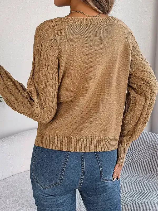 New autumn and winter casual solid color twist long-sleeved pullover sweater
