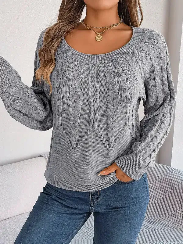 New autumn and winter casual solid color twist long-sleeved pullover sweater