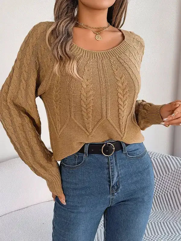New autumn and winter casual solid color twist long-sleeved pullover sweater